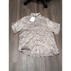 Dissa Simone Pewter Satin Vacation Shirt Button Down Top Size 8‎